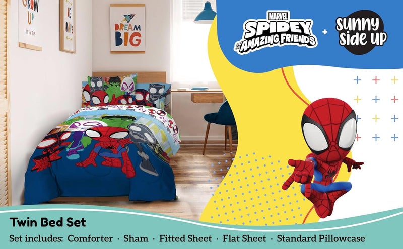 Sunny Side Up Marvel Spidey & His Amazing Friends Twin Comforter Set - 5 Piece Kids Bedding Includes Comforter, Sheets & Pillow Cover - Super Soft Superheroes Microfiber Bed Set - Image 2